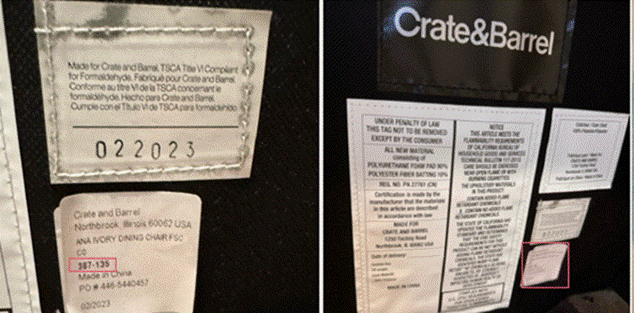 Crate & Barrel Consumer products — recalled consumer products (photo 2)