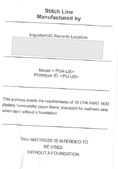 Zck01 Mattresses, Not Otherwise Specified — recalled mattresses, not otherwise specified (photo 2)