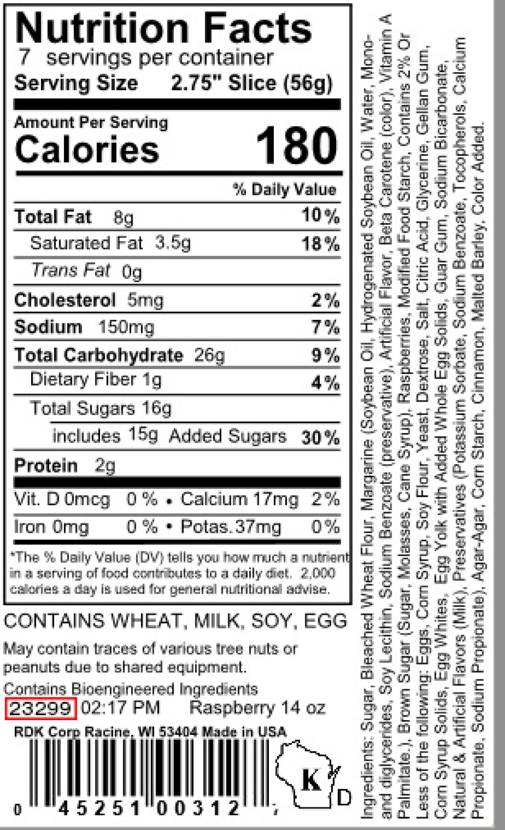 Racine Danish Kringles Fresh produce — recalled fresh produce
