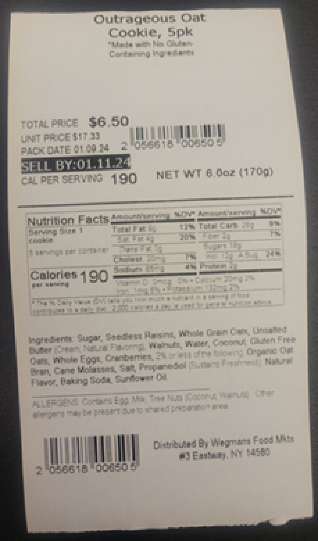 Wegmans Bakery — recalled bakery