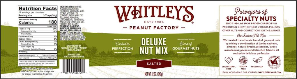 Whitley’s Peanut Factory Nuts & seeds — recalled nuts & seeds