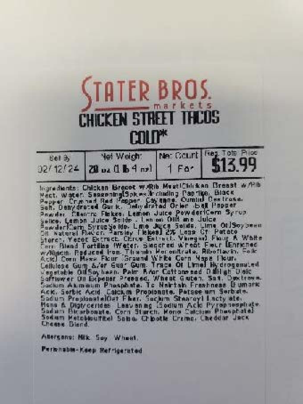 Stater Bros. Meat & poultry — recalled meat & poultry (photo 2)