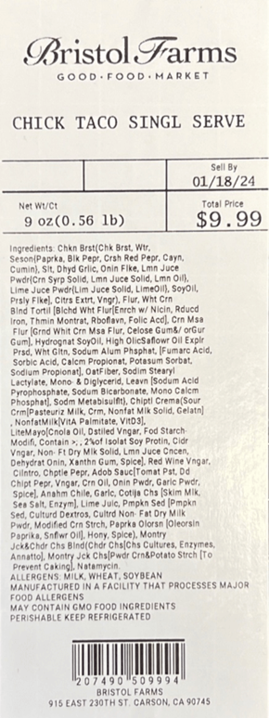 Bristol Farms Meat & poultry — recalled meat & poultry