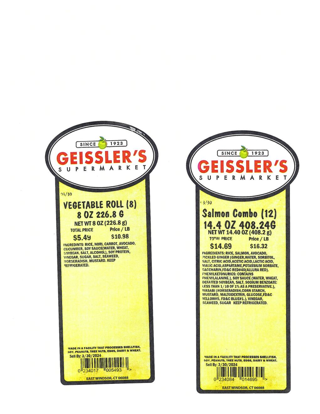 Geissler’s Supermarket Other food products — recalled other food products