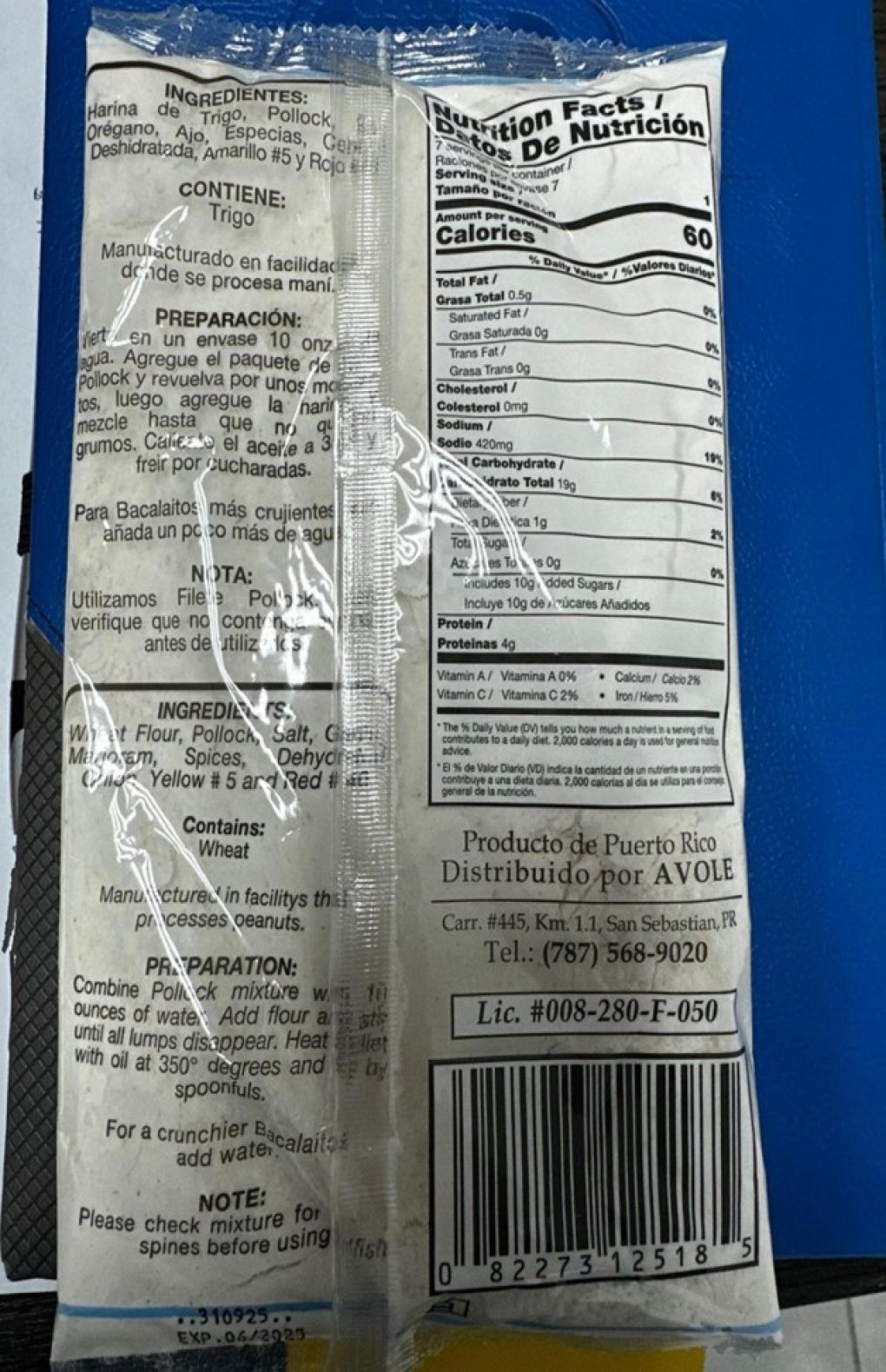 Bacalaitos Criollos Seafood — recalled seafood (photo 2)
