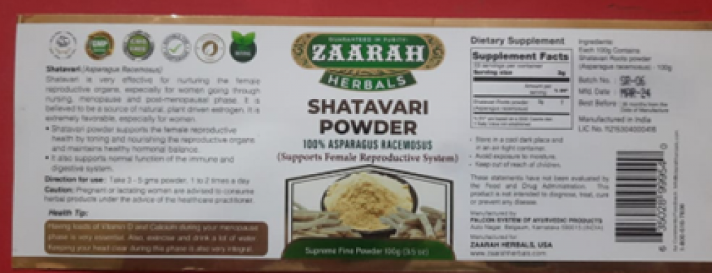 Zaarah Herbals Other food products — recalled other food products