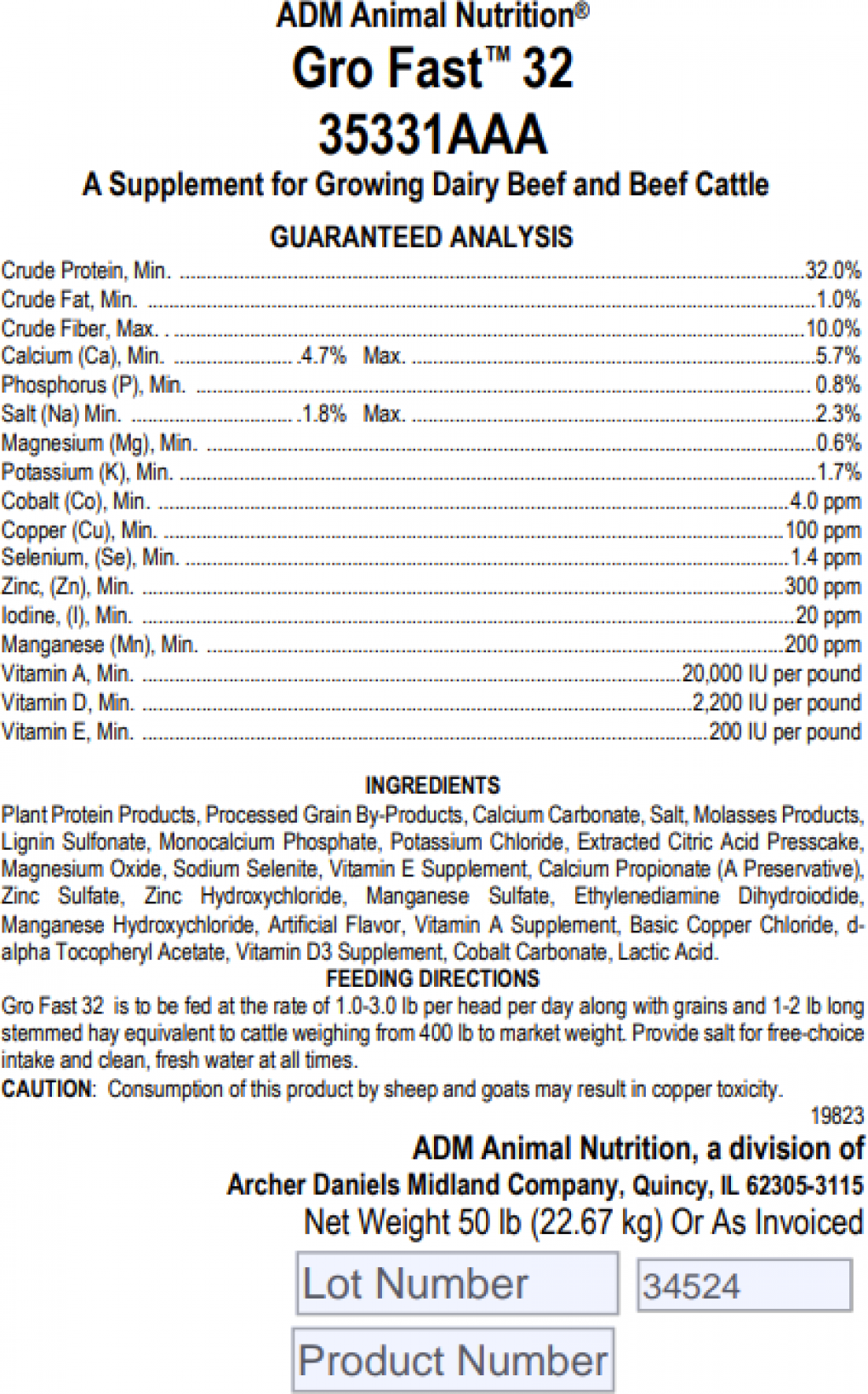 ADM Animal Nutrition Animal feed — recalled animal feed