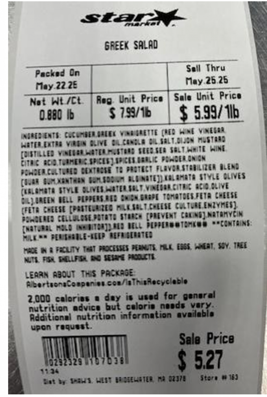 Ready Meals & Star Market Fresh produce — recalled fresh produce