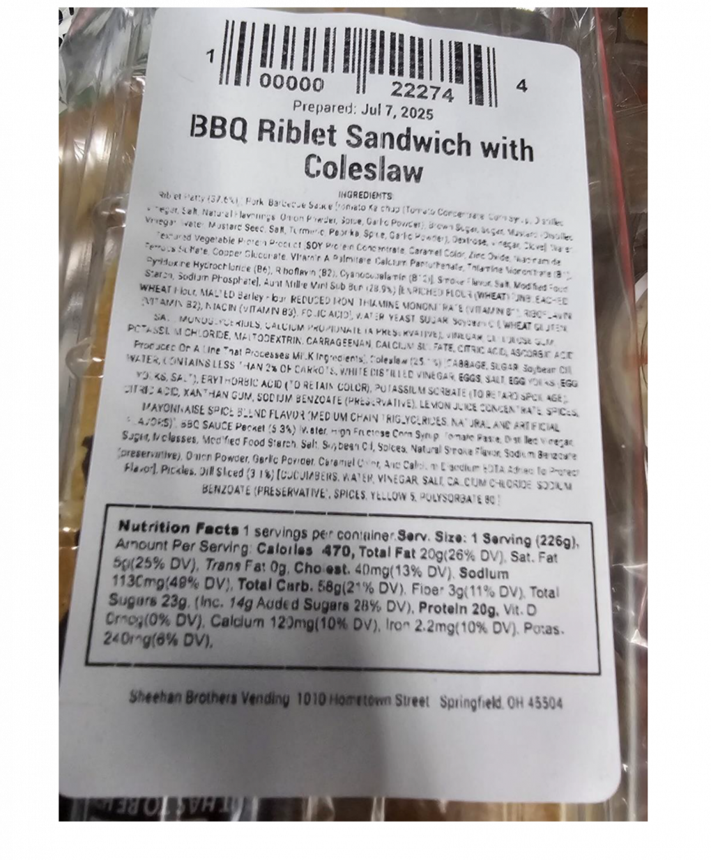 Sheehan Brothers Vending Dairy — recalled dairy (photo 2)